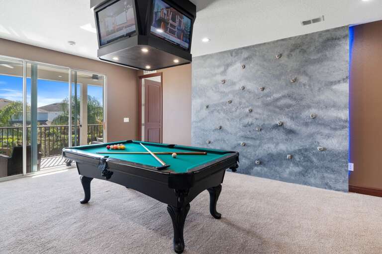 Pool table and wall climbing