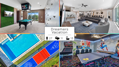 - Spacious dream vacation home with game zones and family fun  
- Features pool shuffleboard theater space and vibrant playrooms  
- Ideal for large groups seeking comfort entertainment and style
