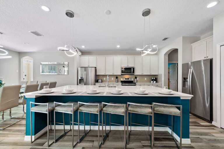 Kitchen area with stainless-steel appliances