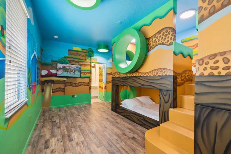 Mario brothers themed bedroom with 6x Full bed