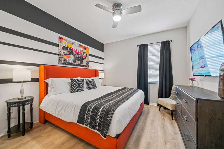 Basquiat inspired bedroom with King bed