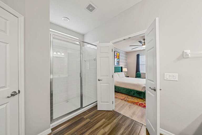 Bathroom with enclosed shower