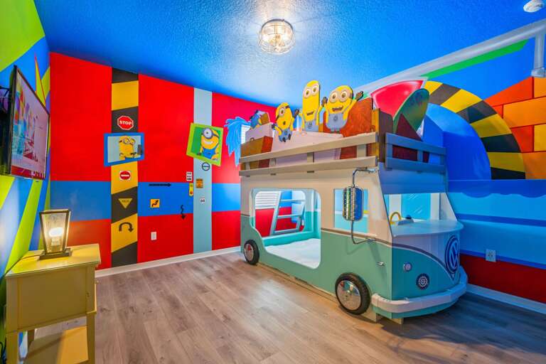 Minions themed bedroom with Full over Full bunk beds
