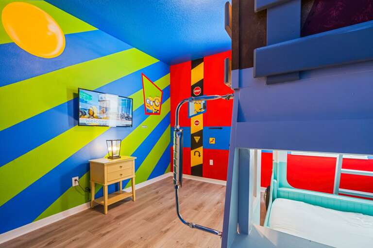Minions themed bedroom with Full over Full bunk beds