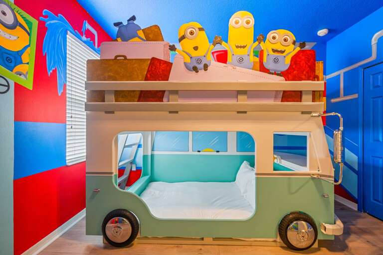 Minions themed bedroom with Full over Full bunk beds