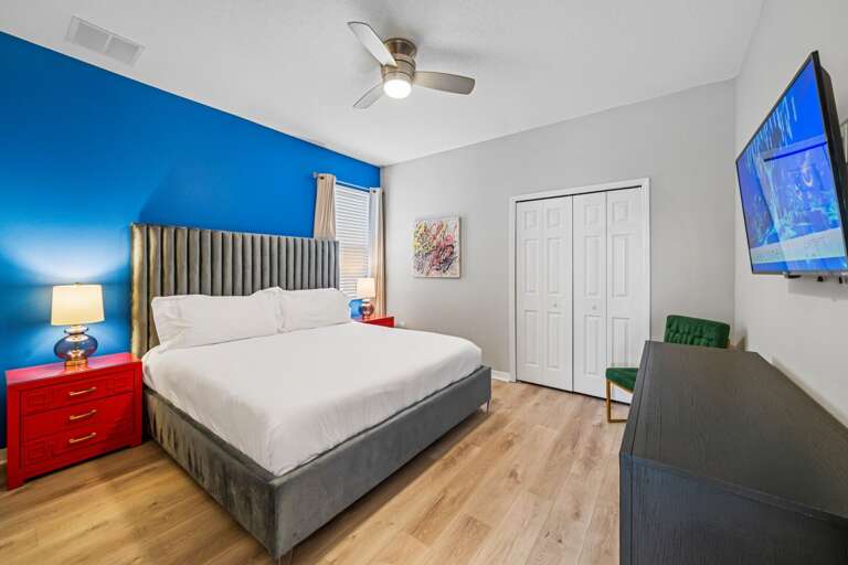 Pollock inspired bedroom with King bed