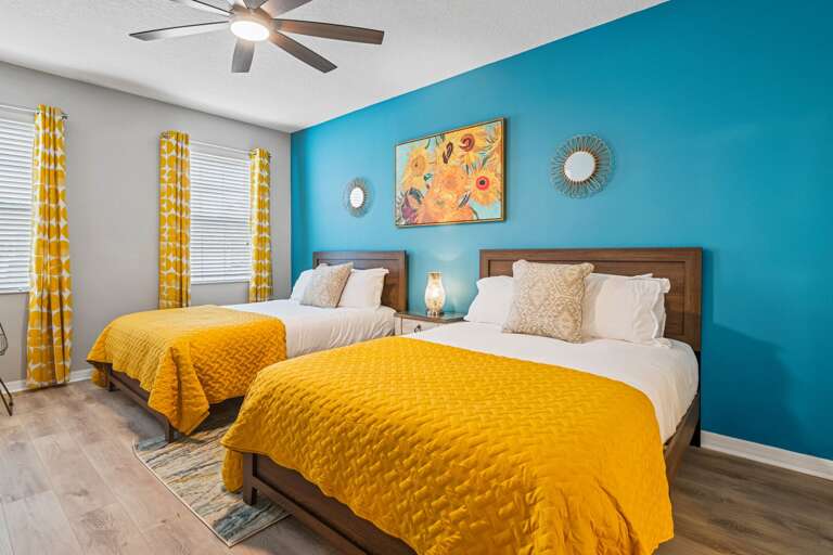 Van Gogh inspired bedroom with dual Queen beds