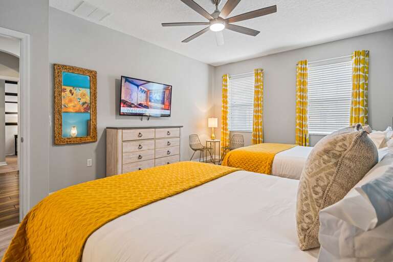 Van Gogh inspired bedroom with dual Queen beds