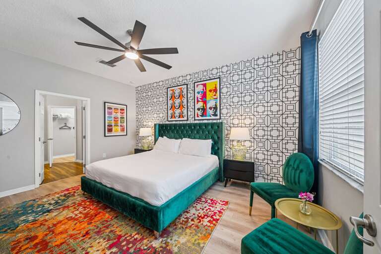 Warhol inspired bedroom with King bed