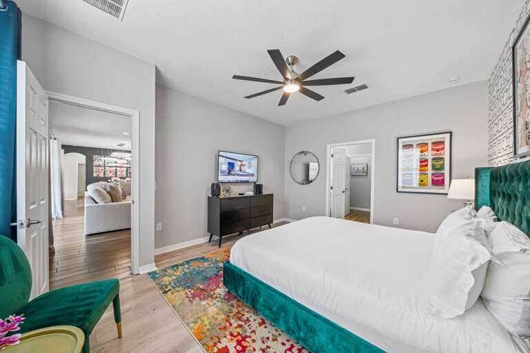 Warhol inspired bedroom with King bed