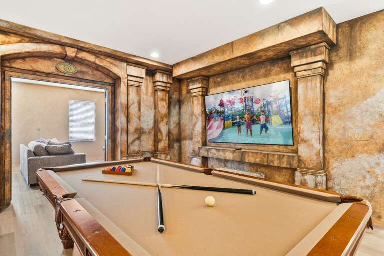 - Themed lounge with custom wall murals and TV  
- Orlando vacation villa with unique entertainment space  
- Family-friendly rental near Disney with themed lounge - Themed lounge with custom wall murals and TV  
- Orlando vacation villa with unique entertainment space  
- Family-friendly rental near Disney with themed lounge