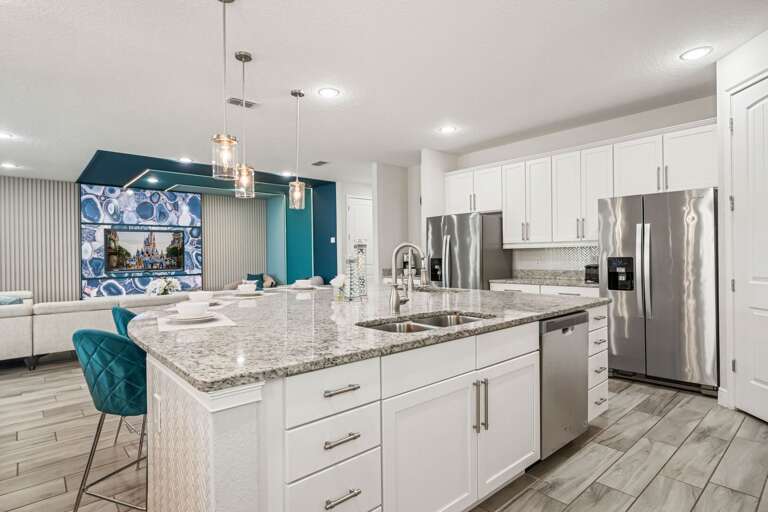 Open space kitchen with the living area view Open space kitchen with the living area view