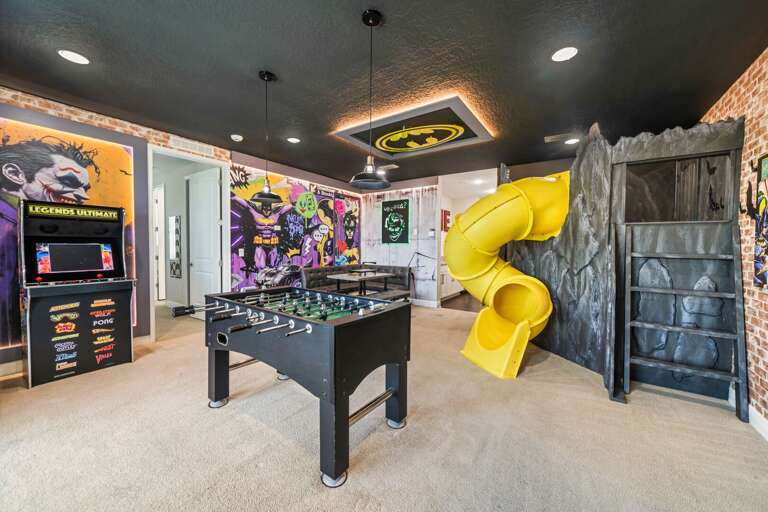 Superhero themed arcade and entertainment room Superhero themed arcade and entertainment room