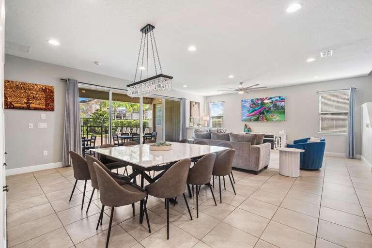 - Cozy lounge seating
- Airy open spaces
- A generous dining area create the perfect setting for family meals.
- Modern comfort meets effortless style indoors