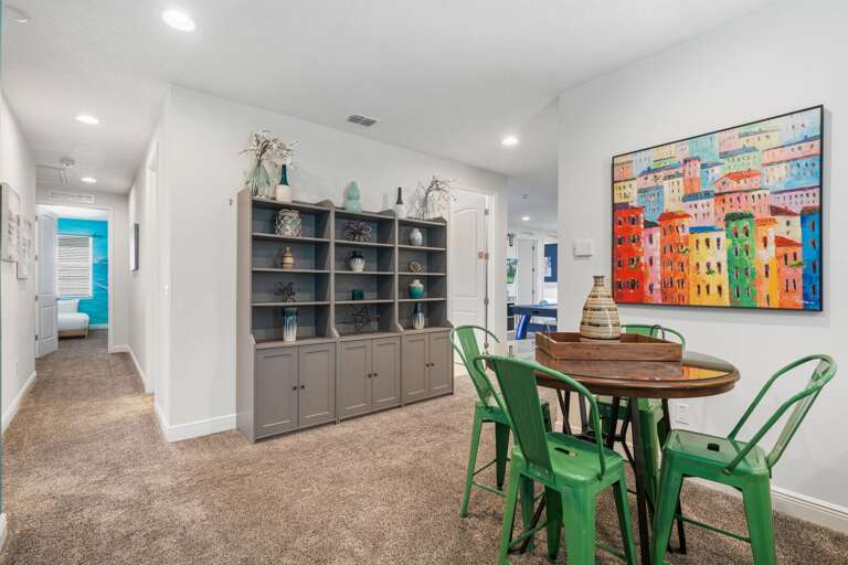 - An inviting entertainment area with a playful artistic touch