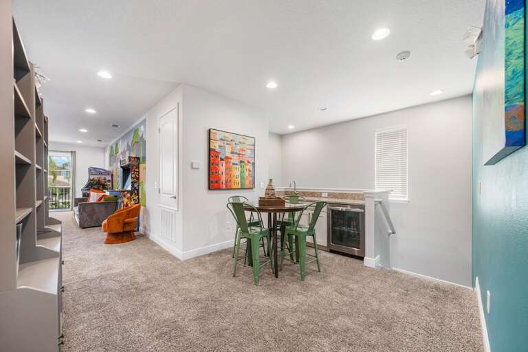 - An inviting entertainment area with a playful artistic touch