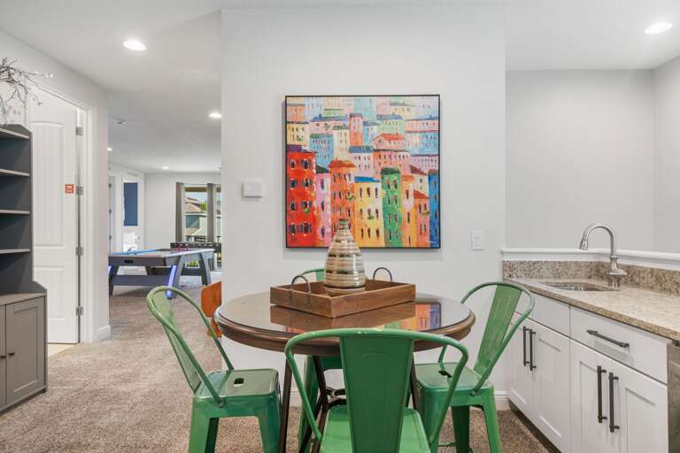 - An inviting entertainment area with a playful artistic touch