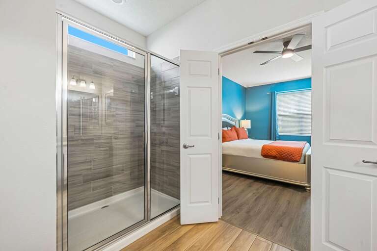 Bathroom w/ glass enclosed shower