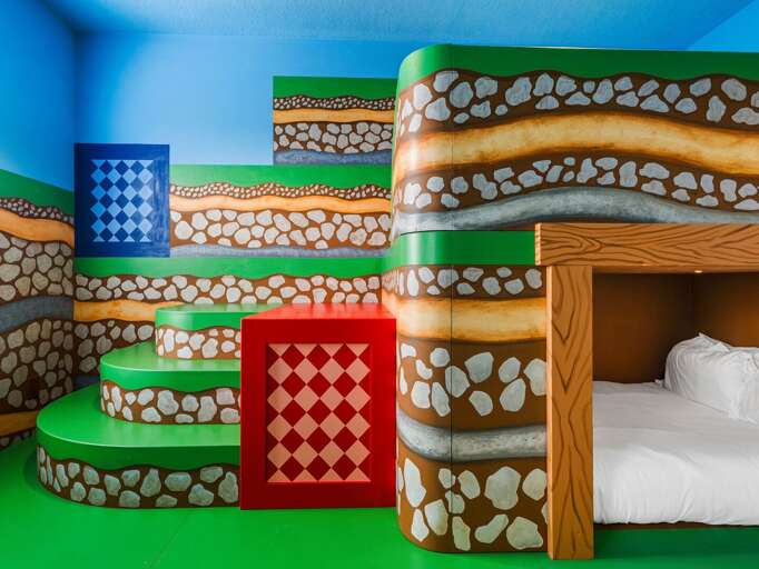 Mario Bros themed bedroom with Full beds