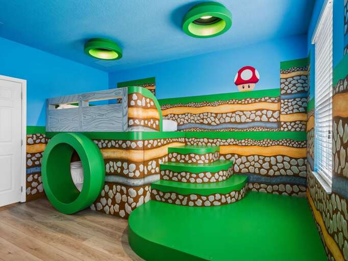 Mario Bros themed bedroom with Full beds