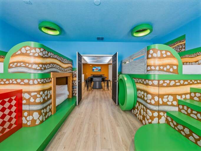 Mario Bros themed bedroom with Full beds