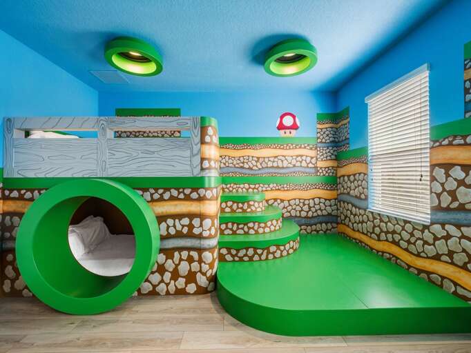 Mario Bros themed bedroom with Full beds