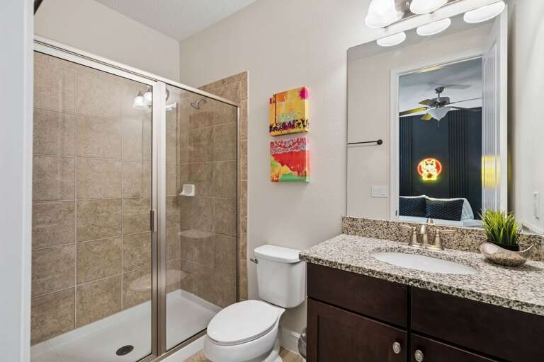 Bathroom with glass enclosed shower