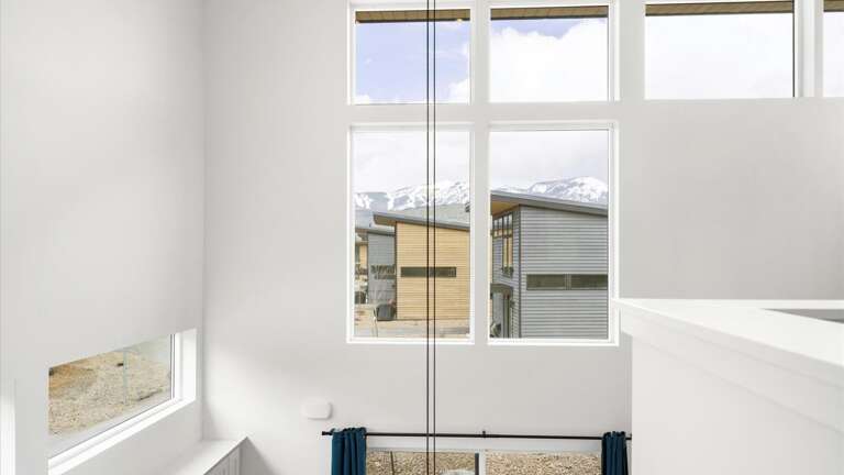 Mountain views from the upstairs from the vaulted ceilings.