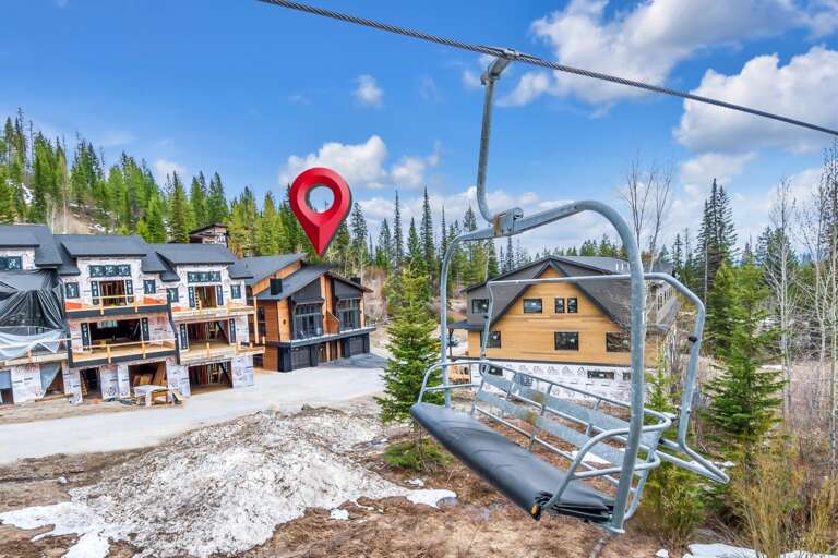 Aerial view of The Glades Chalet at Inspiration Loop showcasing the location on Whitefish Mountain Resort