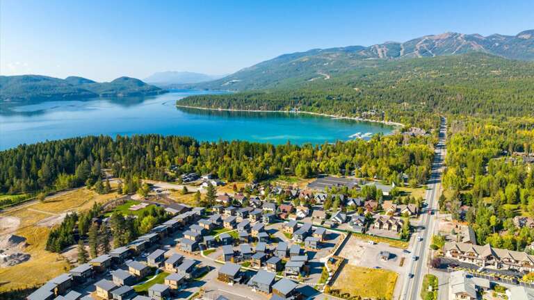 Aerial view of Granite Peak at The Quarry, showcasing the proximity to Whitefish Lake.