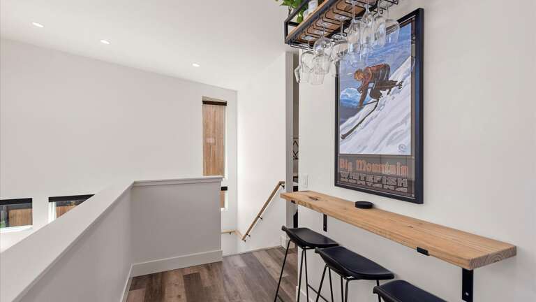 The upstairs loft features desk space for our work from home guests, as well as additional bar and glassware.