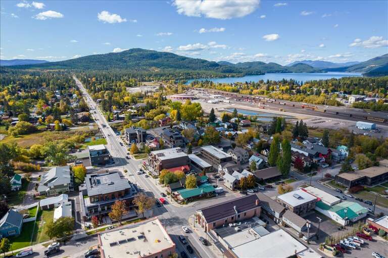 Aerial view of building.