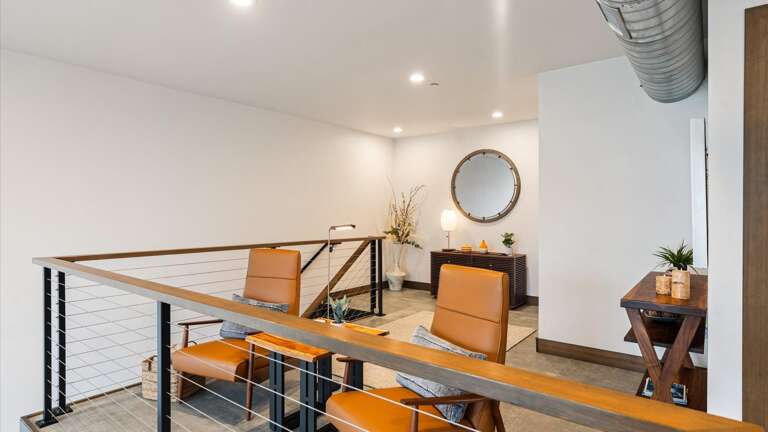 Open loft seating area with views of Big Mountain (Whitefish Mountain Resort)