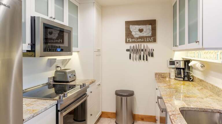 The fully stocked newly updated kitchen with all brand new appliances.