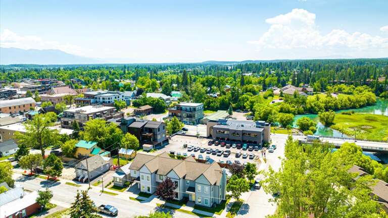 Aerial view of the property showcasing the location in the heart of downtown.