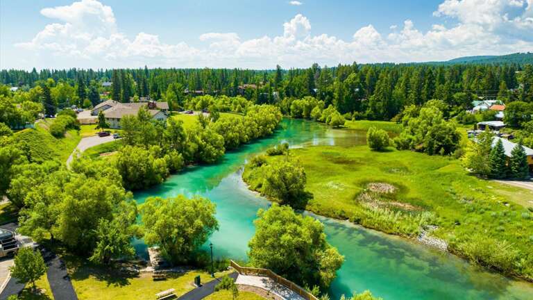 Aerial view of the property showcasing the river access