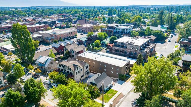 Aerial view of the property in downtown Whitefish.