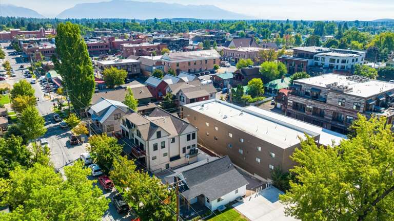 Aerial view of the property in downtown Whitefish.