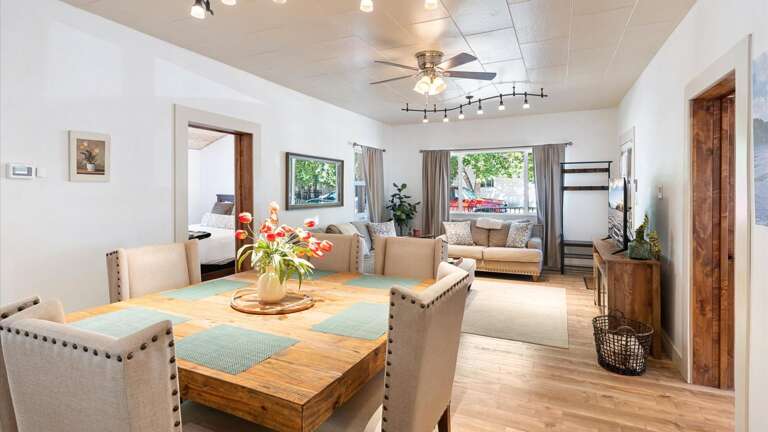 Open concept dining and living area.