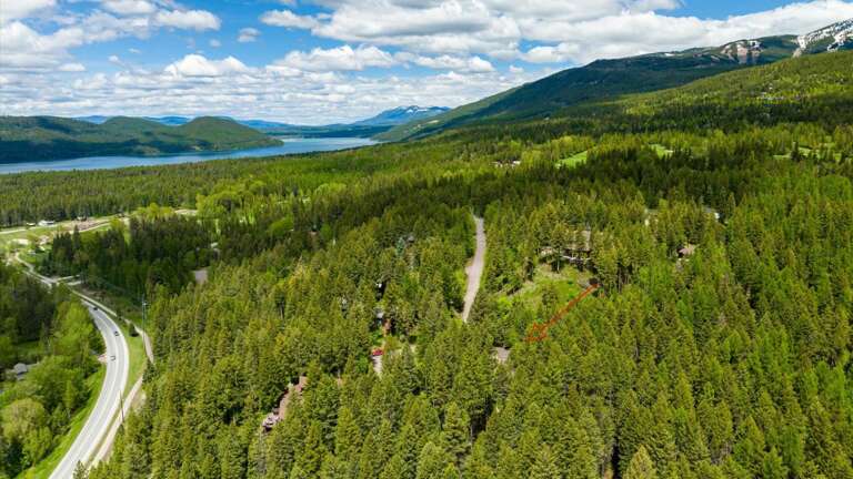 Aerial view of the property and its location in proximity to Whitefish Lake.