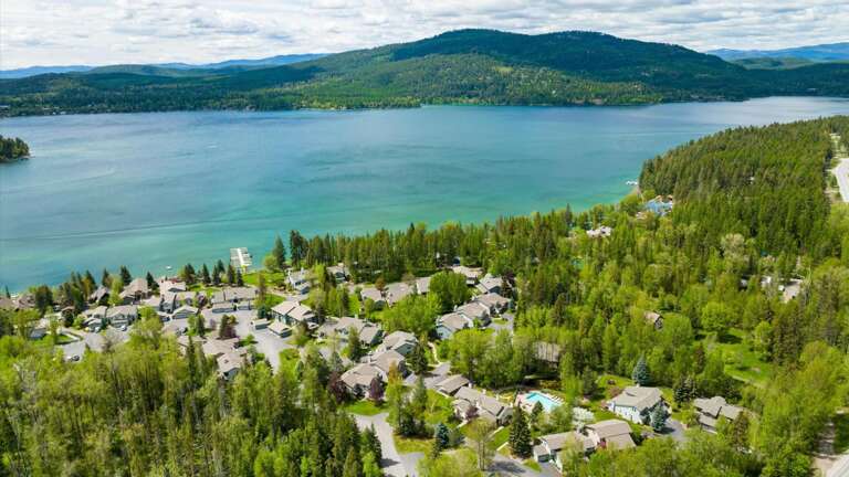 Aerial view of the property and its location in proximity to Whitefish Lake.