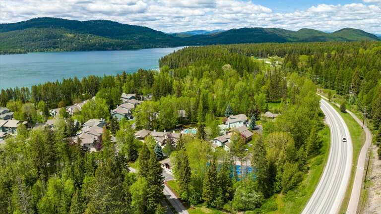 Aerial view of the property and its location in proximity to Whitefish Lake.
