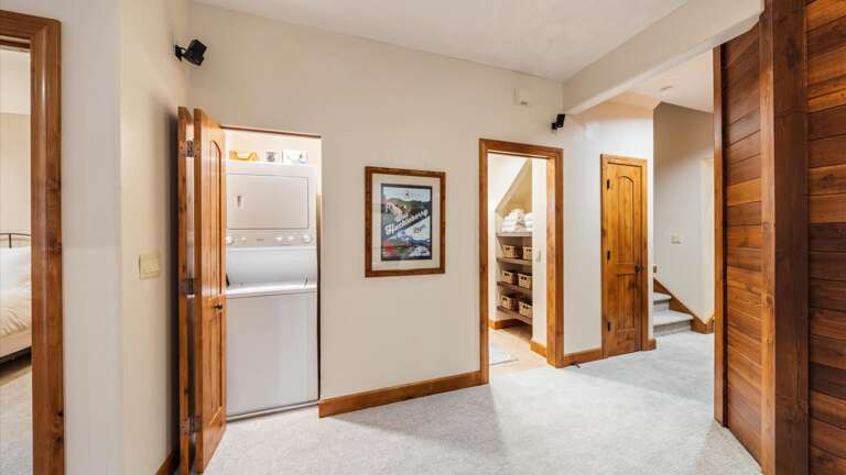 Lower level washer and dryer and full size bathroom.