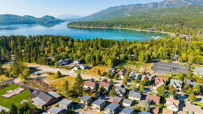 Aerial view of The Bison at The Quarry showcasing the close proximity to Whitefish Lake