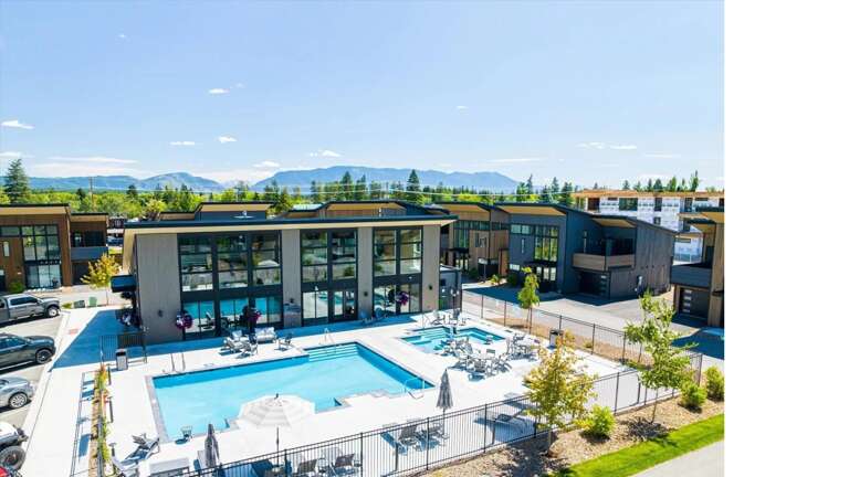 The  pool at The Quarry Clubhouse (open summer only, hot tub open year round).