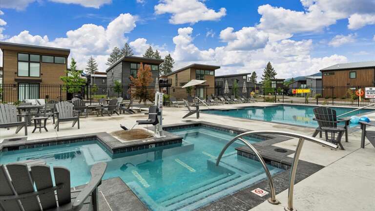 The heated pool  and hot tub at The Quarry Clubhouse (pool open summer only, hot tub open year round)