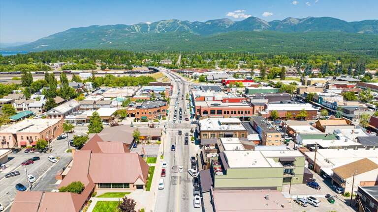 Aerial view of the property in Downtown Whitefish.