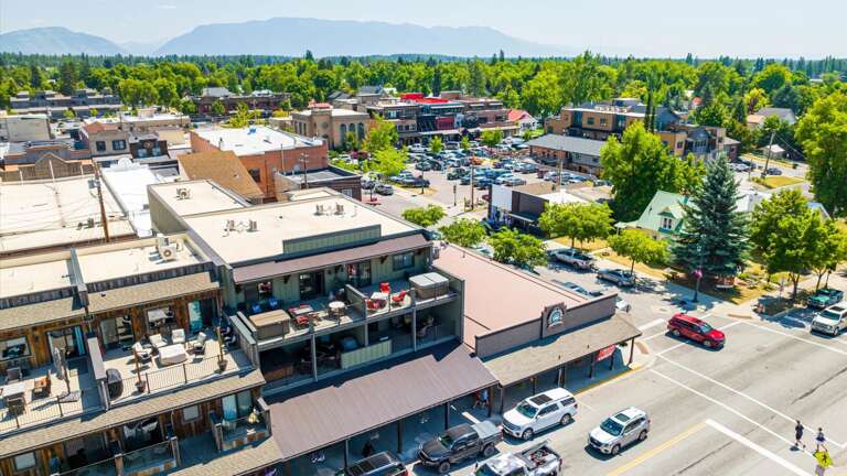 Aerial view of the property in Downtown Whitefish.