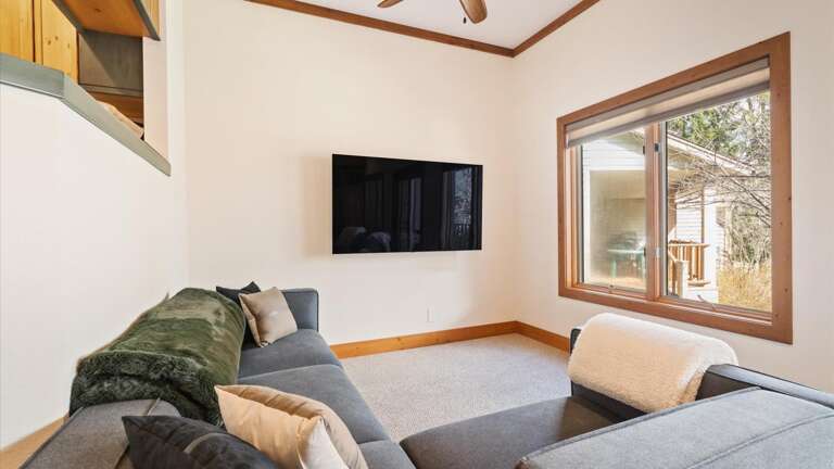 Living room area with large sectional couch