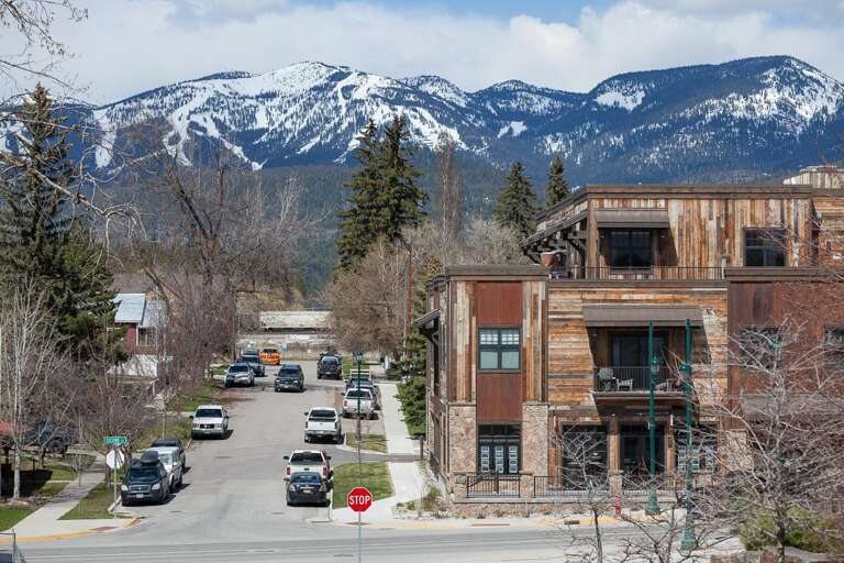 View of the building with Whitefish Mountain Resort in the background (less than 10 miles from the property to the resort).